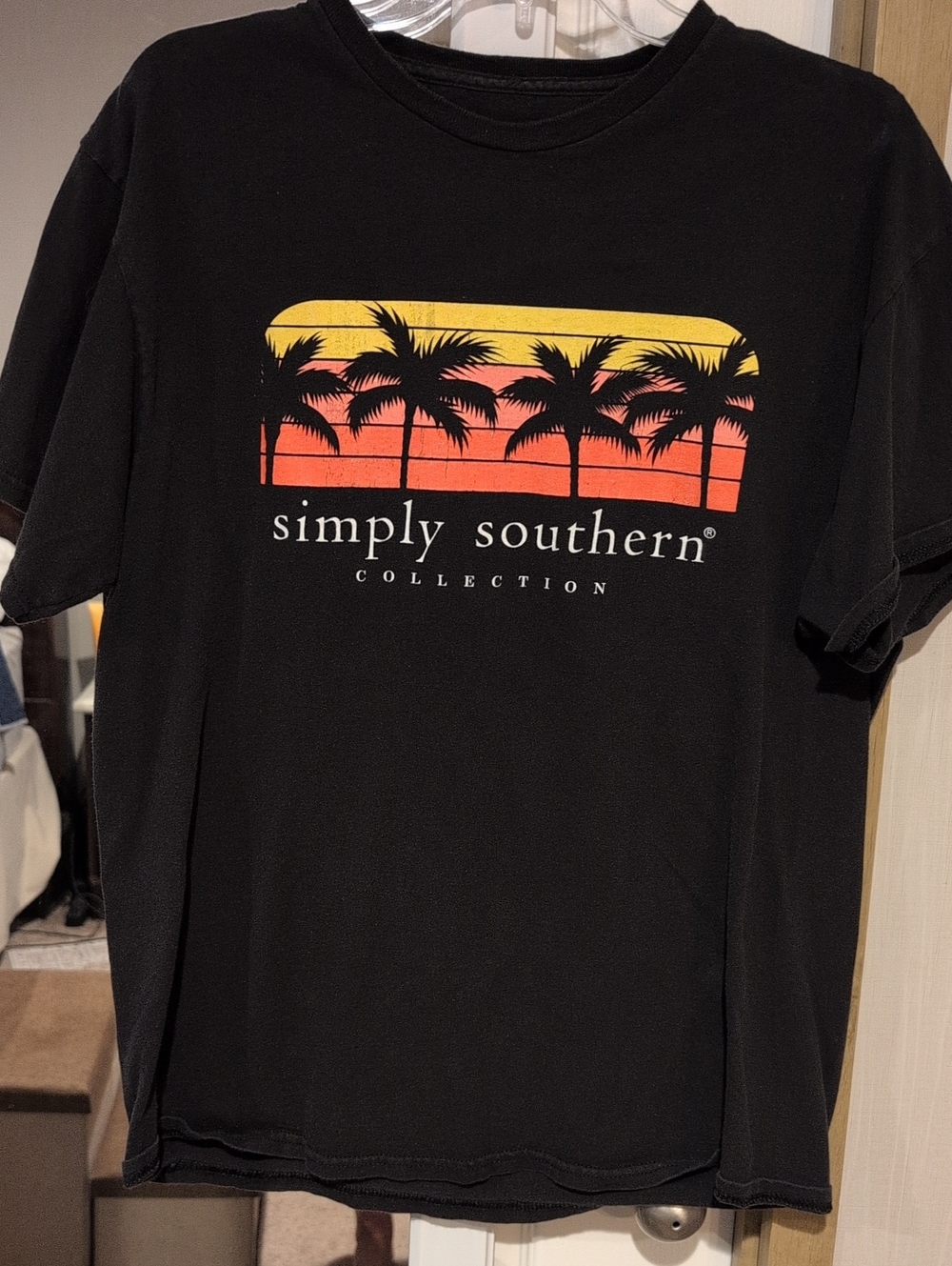 Simply Southern Black Tee with Yellow-Orange Palm Sunset
